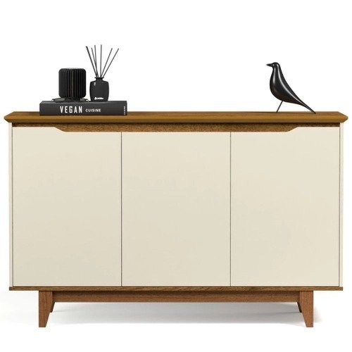 Aparador Buffet Balcão Cozinha Cantinho do Café para Sala de Jantar Estar ou Hall de Entrada Flow 3 Portas – OffwhiteFreijó