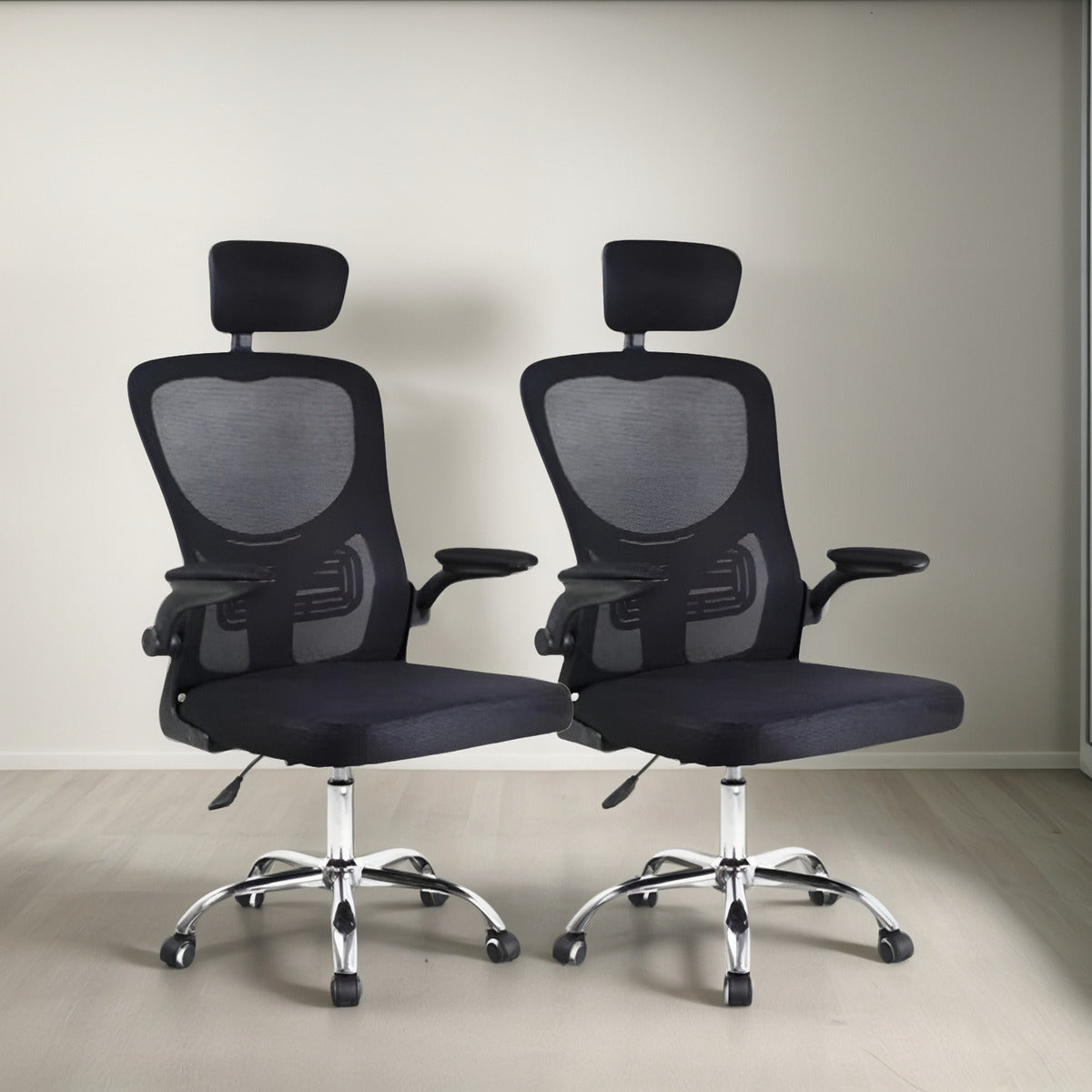 Kit 2 Cadeira De Escritório Giratória Preta Com Rodinhas Cor Preto