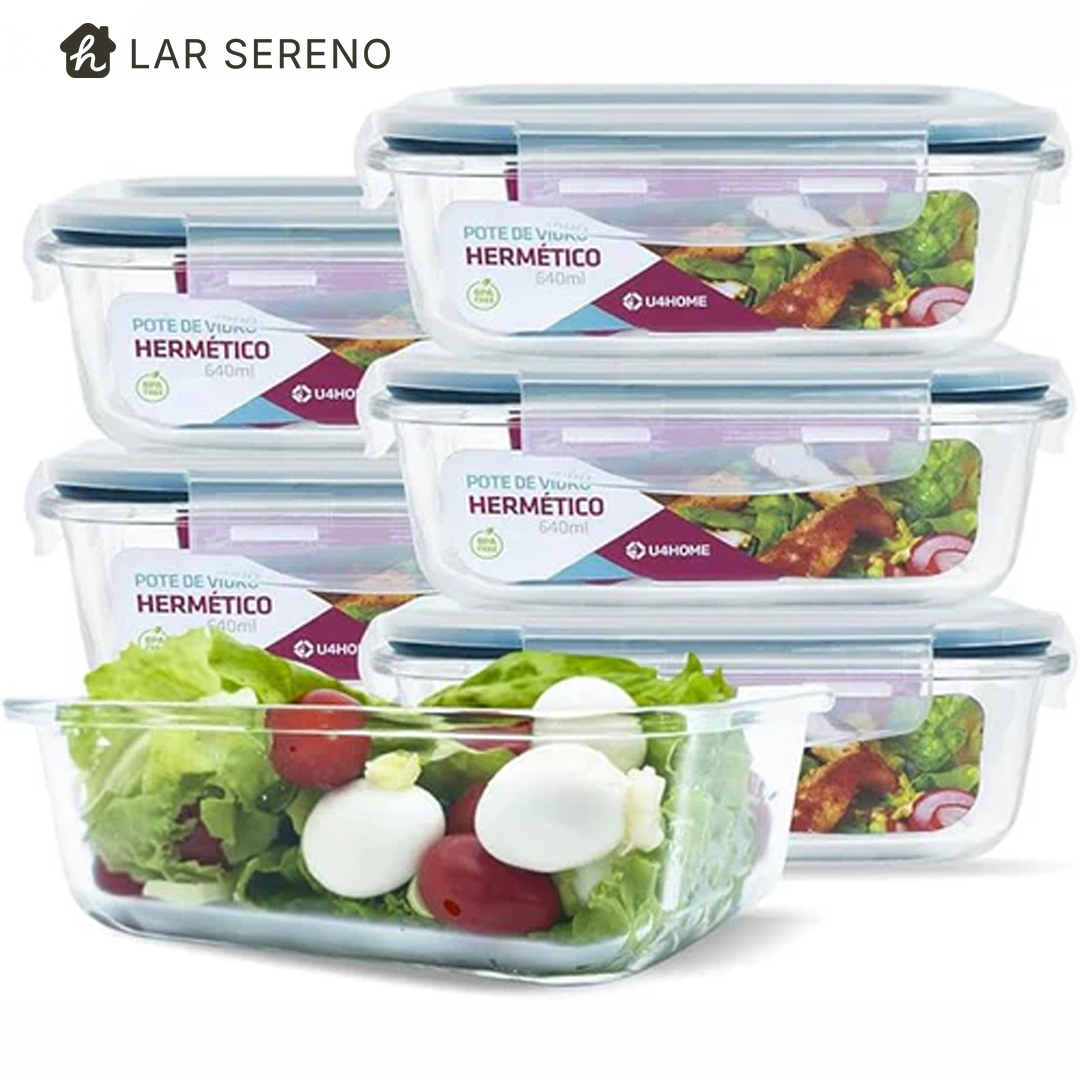 Kit 15 Potes Herméticos de Vidro + 10 Copos de Vidro Aruba de Brinde