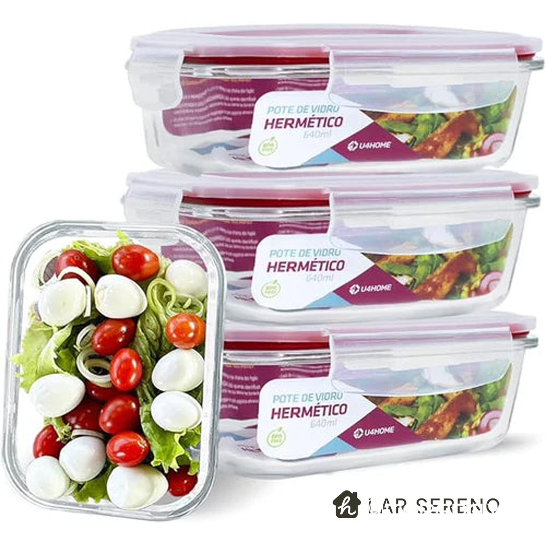 Kit 15 Potes Herméticos de Vidro + 10 Copos de Vidro Aruba de Brinde