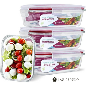 Kit 15 Potes Herméticos de Vidro + 10 Copos de Vidro Aruba de Brinde