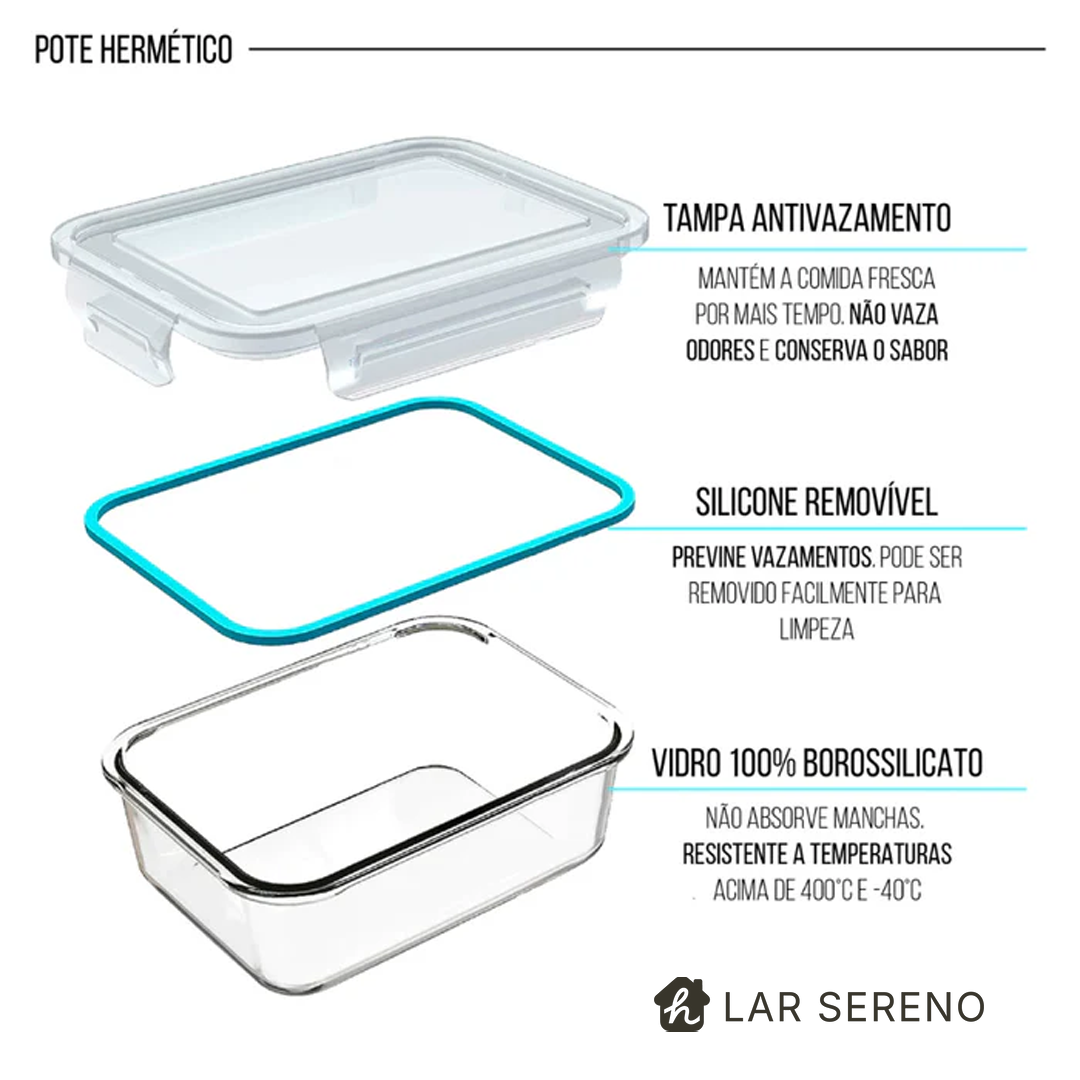 Kit 15 Potes Herméticos de Vidro + 10 Copos de Vidro Aruba de Brinde