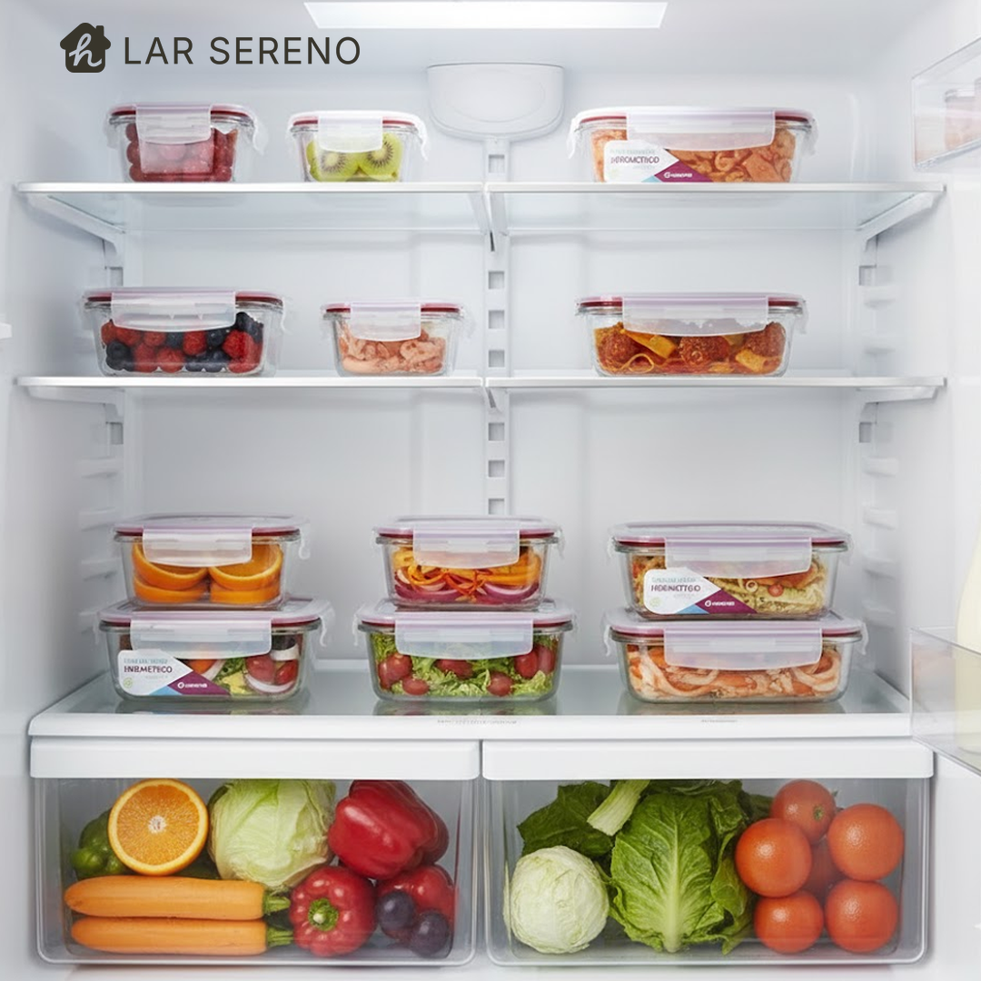 Kit 15 Potes Herméticos de Vidro + 10 Copos de Vidro Aruba de Brinde