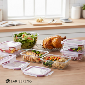 Kit 15 Potes Herméticos de Vidro + 10 Copos de Vidro Aruba de Brinde